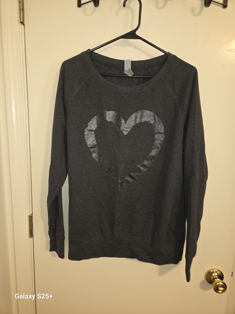 Women's Dark Gray Crewneck Sweater with Metallic Heart